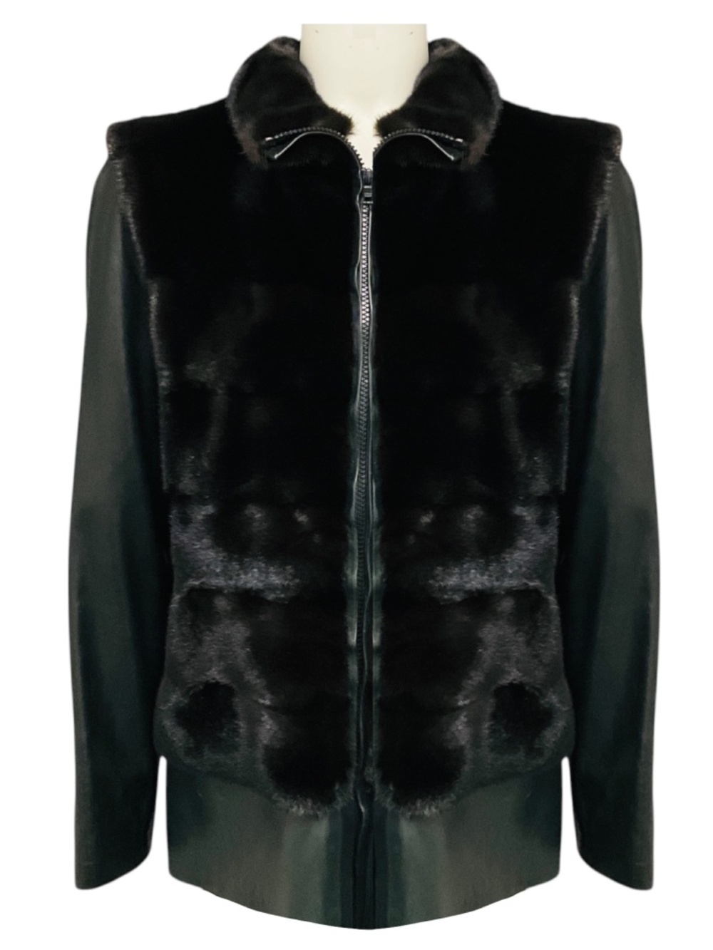 Pologeorgis Black Zip Front Mink Fur and Leather Jacket
